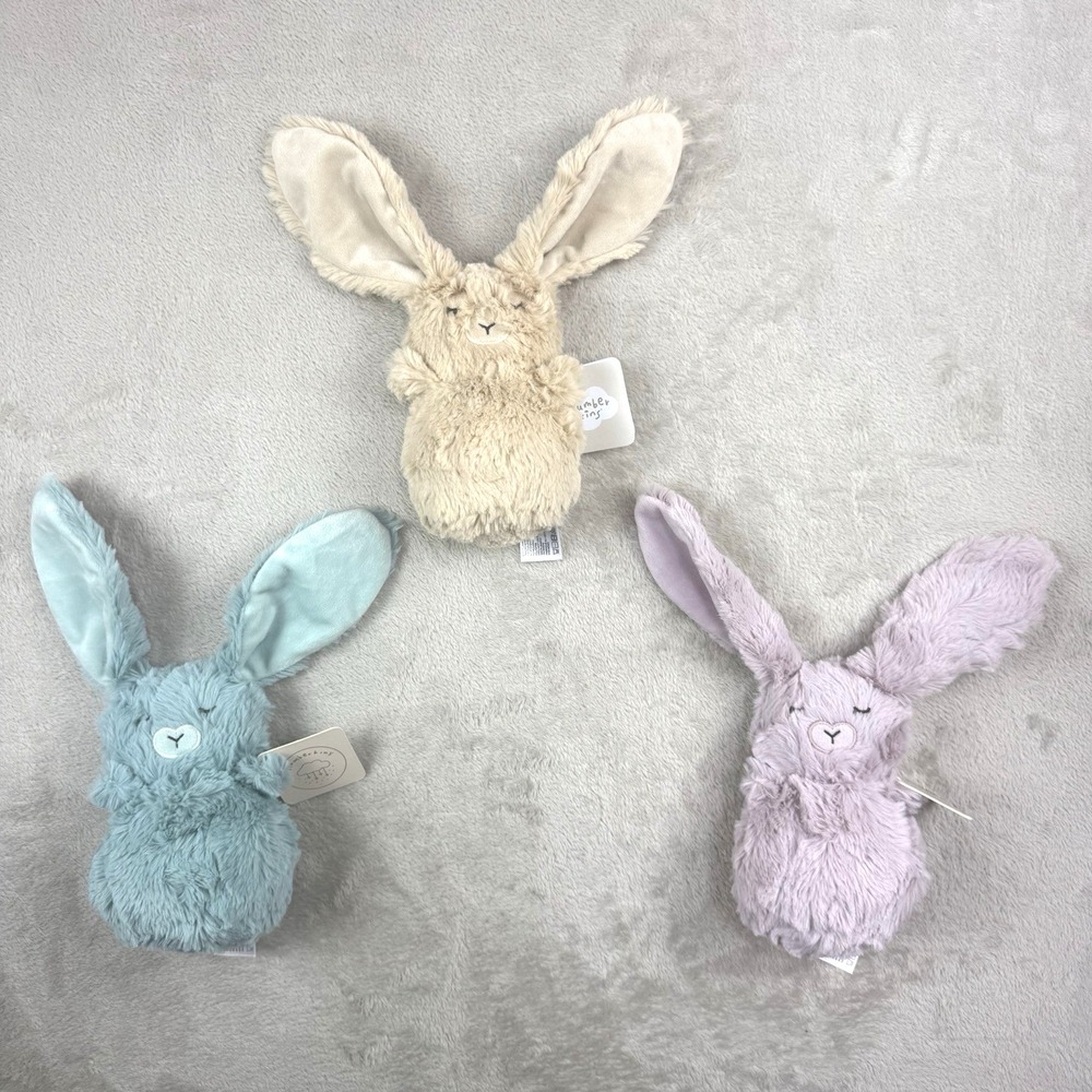Slumberkins Bunny Lot of 3 Tan Purple Blue Rabbit Mini Plush Soft Cute NWT